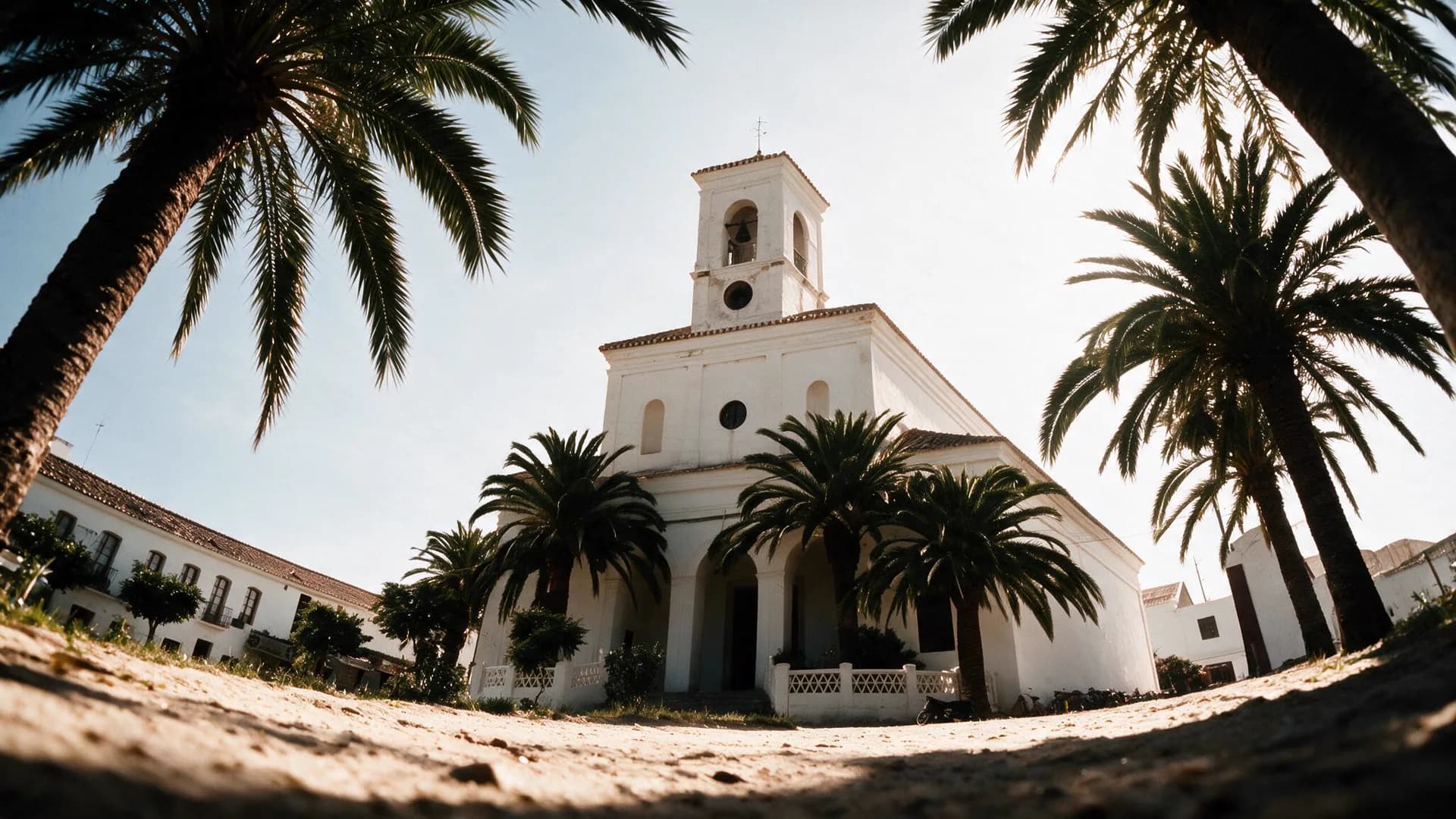 La iglesia del pueblo entre palmeras, en el San Pedro Alcántara del siglo XIX